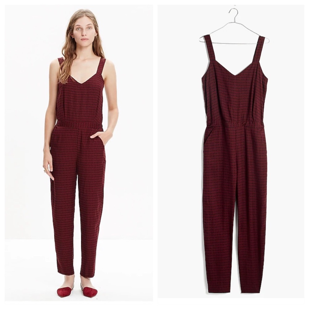 Madewell Burgundy Textured Sleeveless Jumpsuit